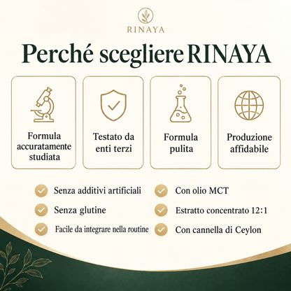 Rinaya | Cannella di Ceylon equivalente a 7.200 mg｜Estratto concentrato 12:1 con olio MCT - Ceylon Balance™