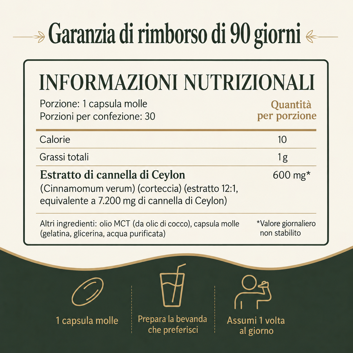 Rinaya | Cannella di Ceylon equivalente a 7.200 mg｜Estratto concentrato 12:1 con olio MCT - Ceylon Balance™