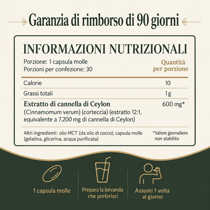 Rinaya | Cannella di Ceylon equivalente a 7.200 mg｜Estratto concentrato 12:1 con olio MCT - Ceylon Balance™