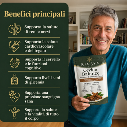 Rinaya | Cannella di Ceylon equivalente a 7.200 mg｜Estratto concentrato 12:1 con olio MCT - Ceylon Balance™