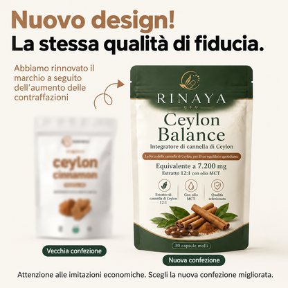 Rinaya | Cannella di Ceylon equivalente a 7.200 mg｜Estratto concentrato 12:1 con olio MCT - Ceylon Balance™