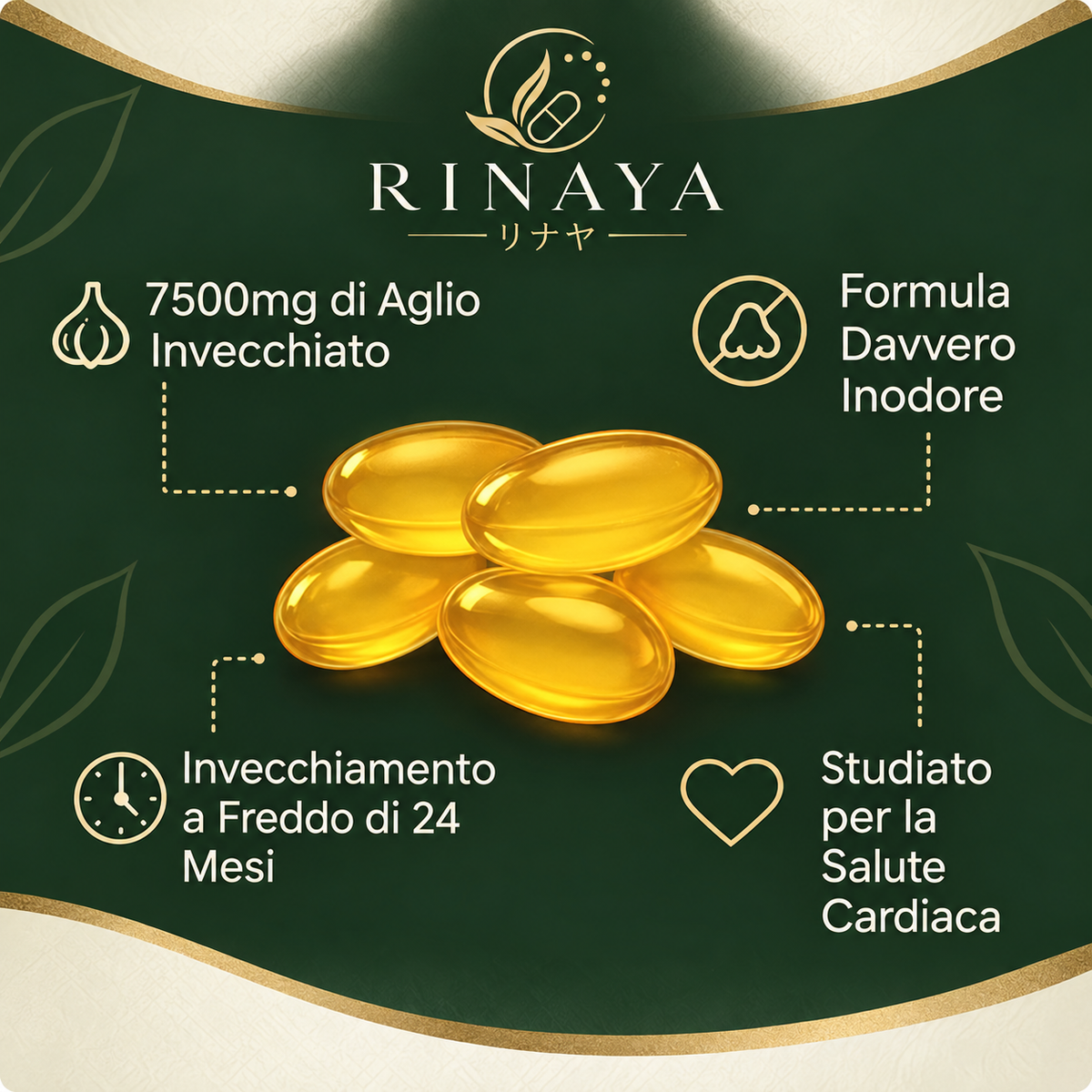Rinaya™ Estratto Naturale di Aglio Invecchiato: Pressione, Colesterolo, Glicemia e Benessere Completo