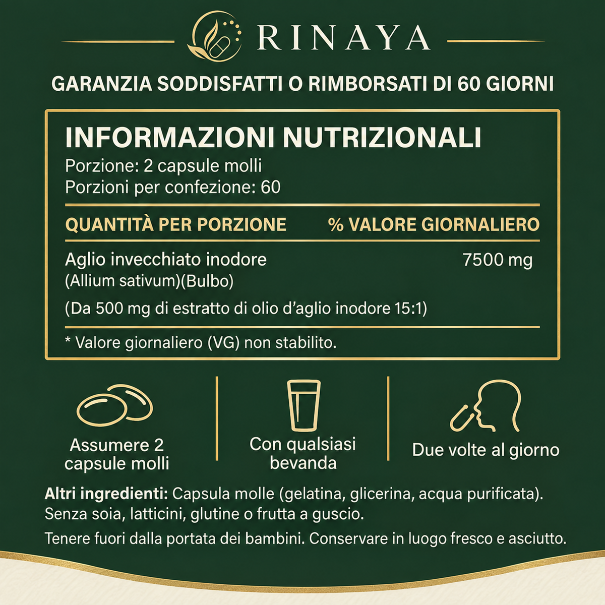 Rinaya™ Estratto Naturale di Aglio Invecchiato: Pressione, Colesterolo, Glicemia e Benessere Completo