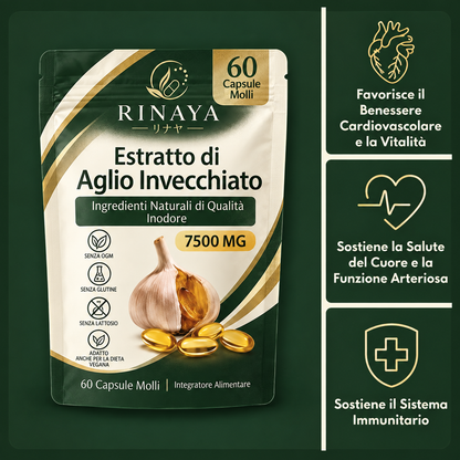 Rinaya™ Estratto Naturale di Aglio Invecchiato: Pressione, Colesterolo, Glicemia e Benessere Completo
